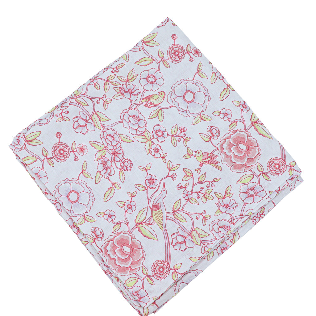 Nappe en lin Alma Hortus blanche à motifs mauves et verts