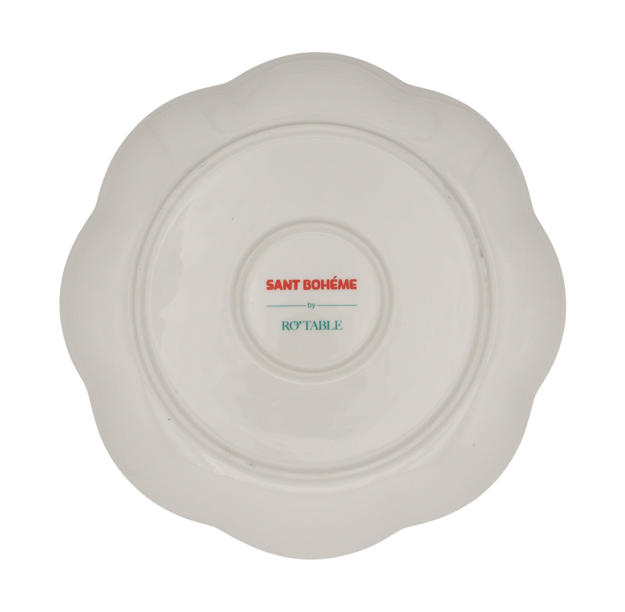 Assiette à entrée en céramique Balearic Blu blanche avec motif coquille Saint-Jacques verte et bord peint à la main (lot de 4)