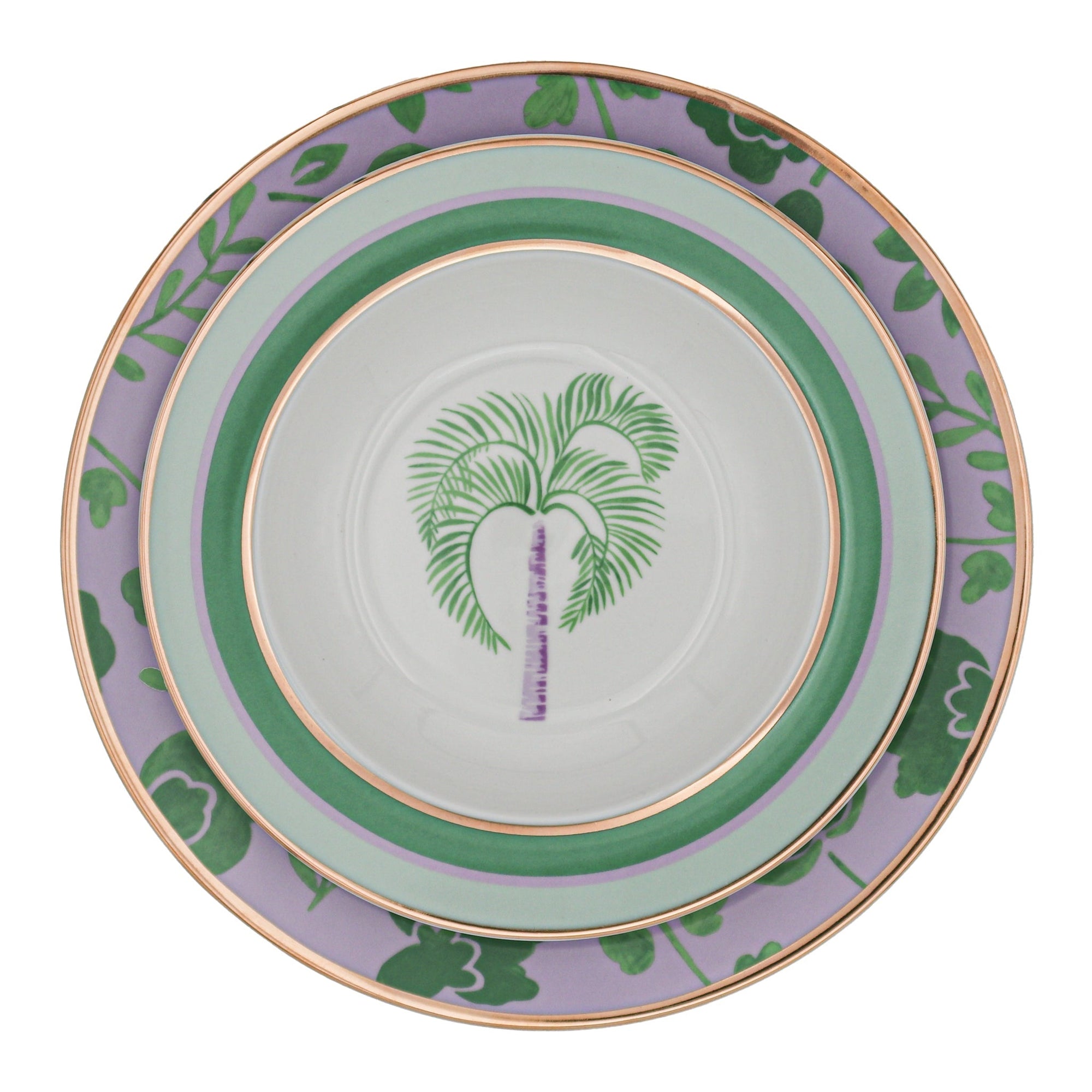 Bol à soupe en porcelaine Bernadette Palm blanc avec motifs verts et lilas (lot de 4)