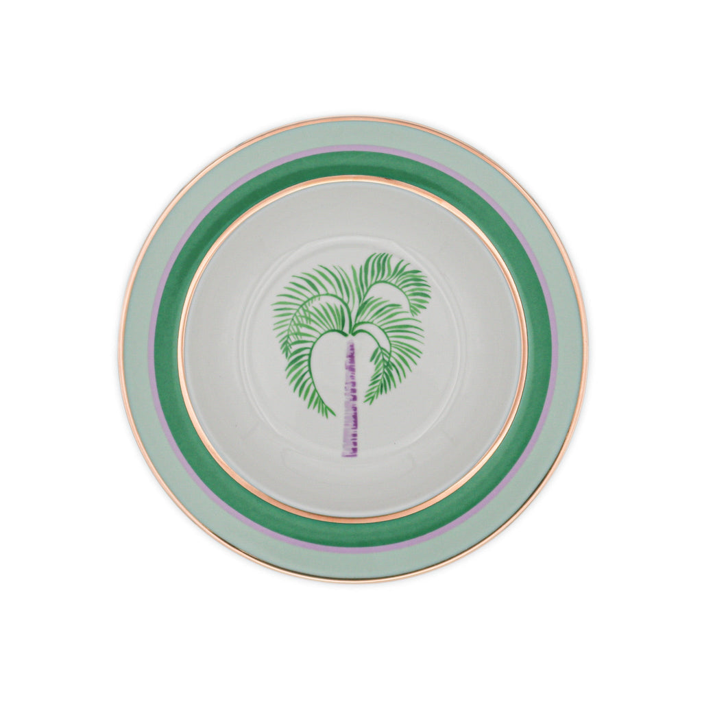 Bol à soupe en porcelaine Bernadette Palm blanc avec motifs verts et lilas (lot de 4)
