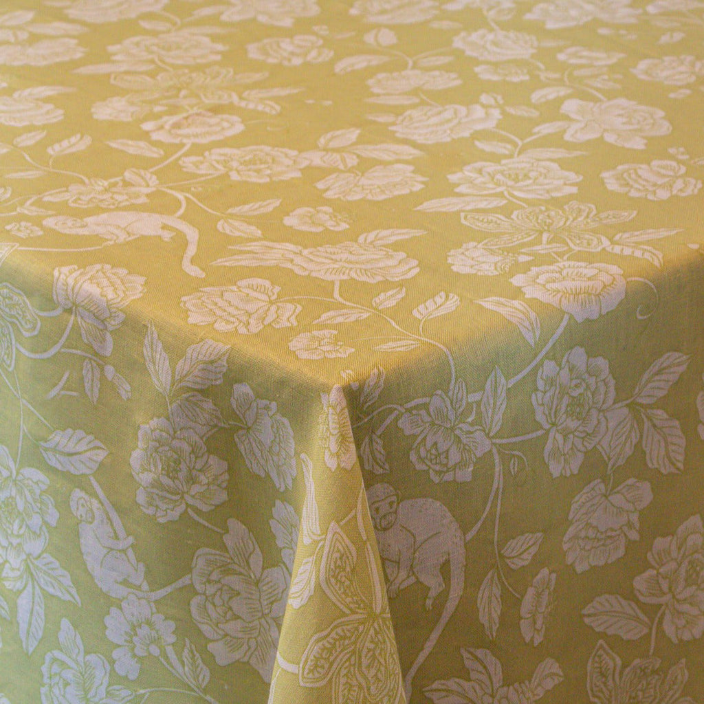 Nappe en lin Eden Flora Parlour en vert et blanc