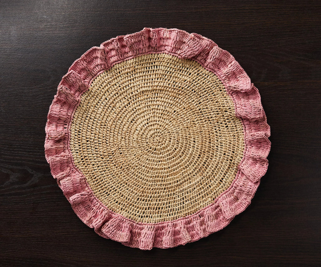 Set de table à volants en raphia tissé à la main – Décoration de table bohème chic – Accent de table d'été