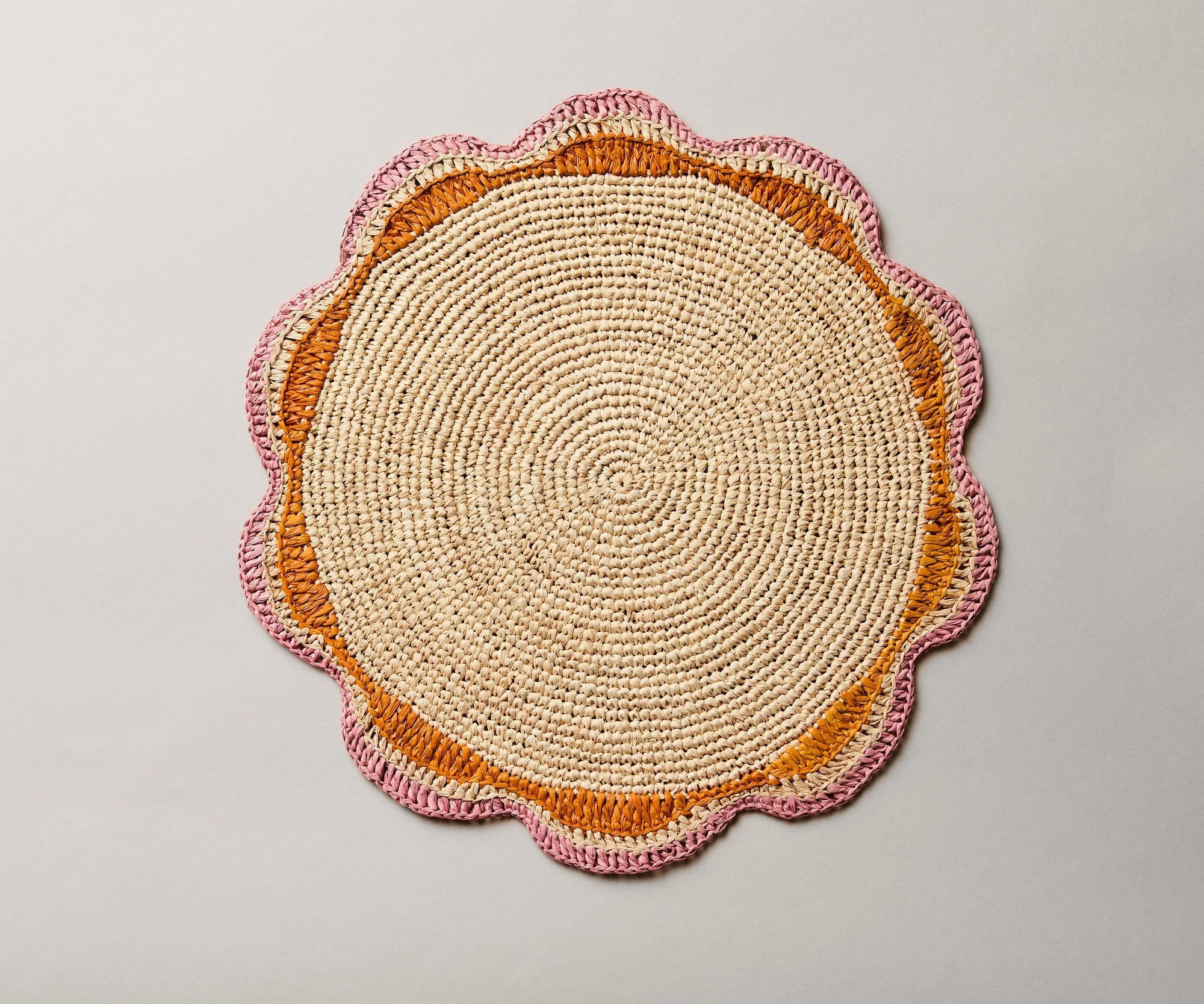 Set de table rond en raphia rose – 35,6 cm – Décoration de table pour fête de jardin et été
