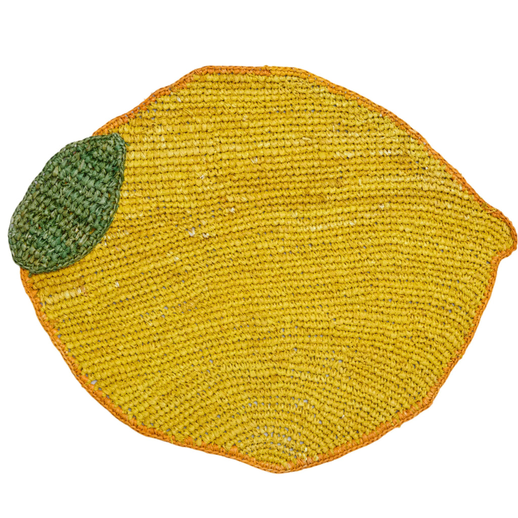 Set de table en raphia tissé à la main en forme de citron, décoration de table estivale