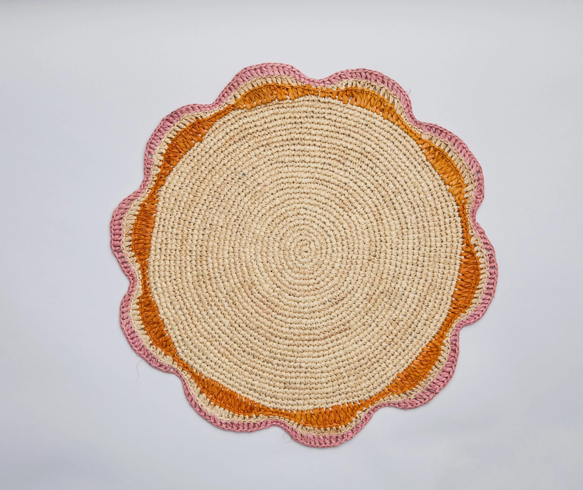 Set de table rond en raphia rose – 35,6 cm – Décoration de table pour fête de jardin et été